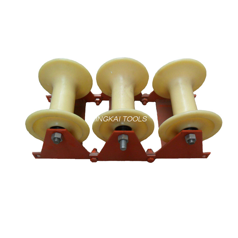10KN Triple Nylon Cable Pulling Rollers / Three Wheels Cable Pulling Pulley